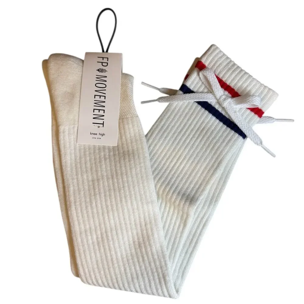 FP Movement Free People Knee High Sporty Boyfriend Tube Socks White
